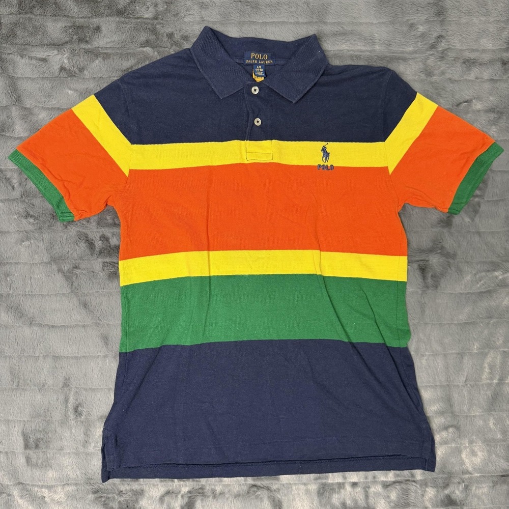Polo Ralph Lauren Polo Shirt Youth L 14-16 Multicolor Stripe Short Sleeve Collar